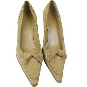 Stuart Weitzman Tan Suede Whipstitch Western Pointed Toe Low Kitten Heel Size 8
